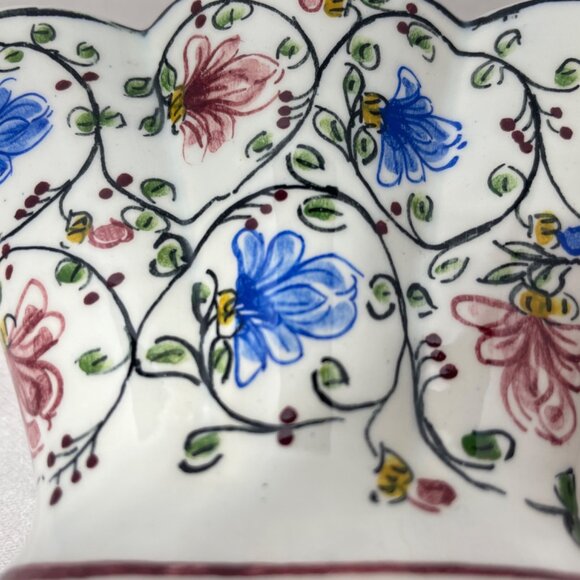 Portugal HandPainted Vase Container Floral Motif Porcelain 5" x 5" - Picture 11 of 14